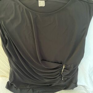 VENUS Black Ruched Blouse with Zipper Detail